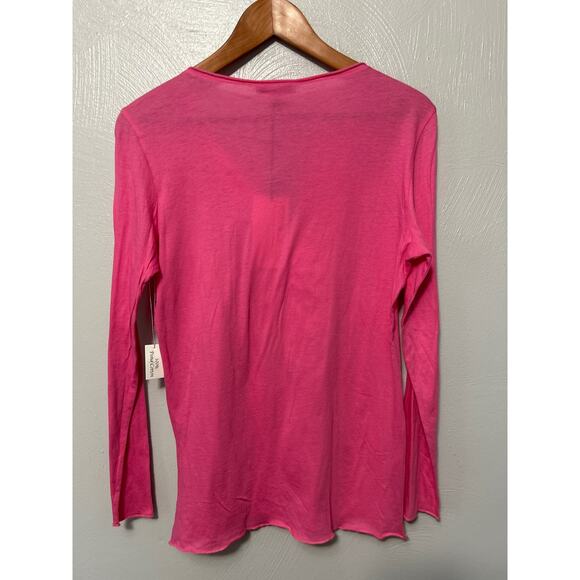 Alexandra Bartlett Tee Pink Pima Cotton Split Neck Long Sleeve Thin Top Size M - Picture 7 of 9